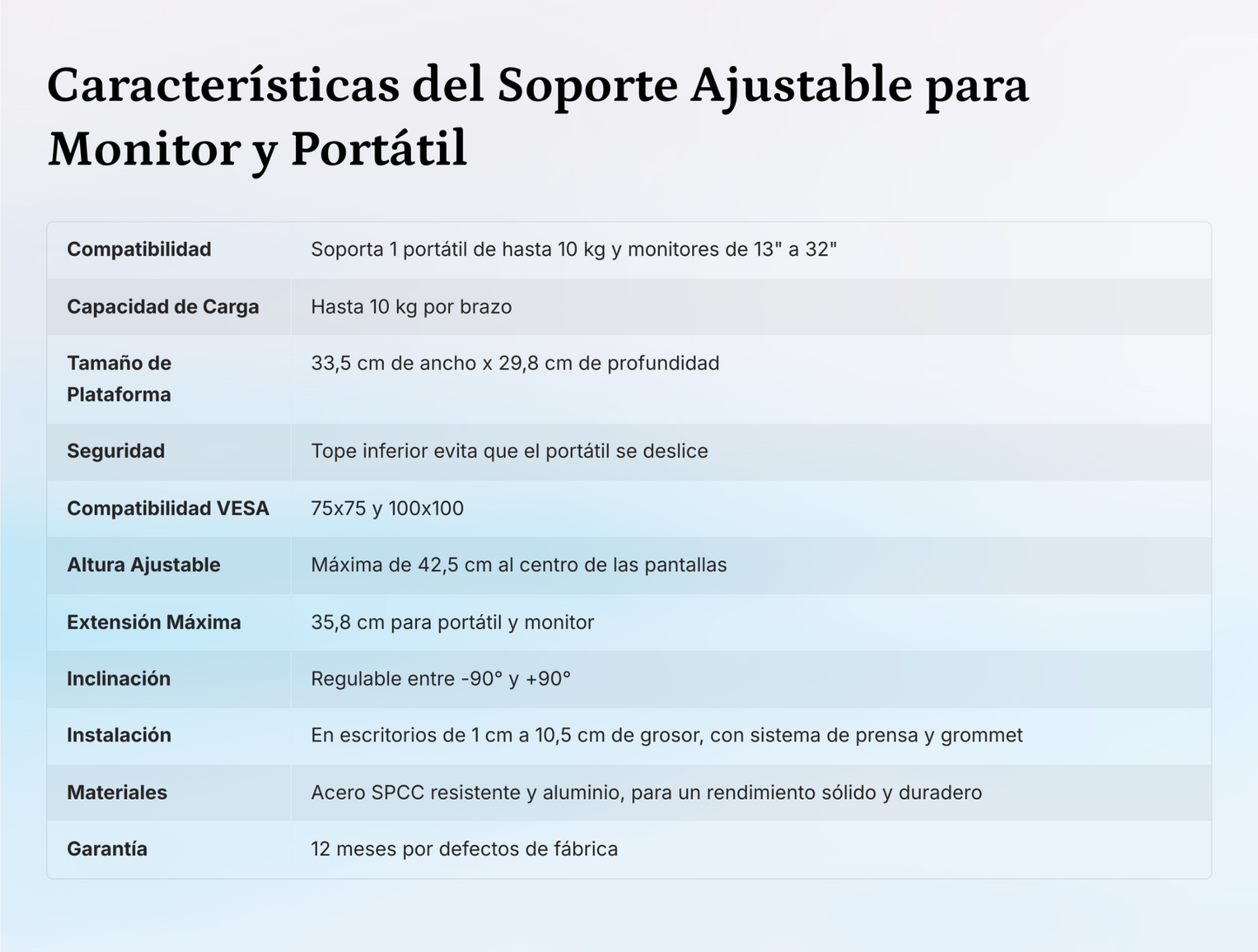 Soporte Ergonómico para monitor y portátil (GRANDE)